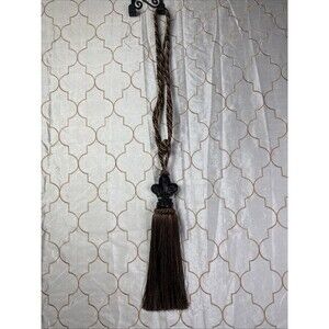 Curtain Tie Back Faux Wood Resin Center Rayon 9”Fringe